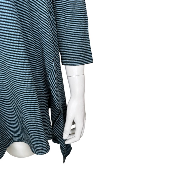 Comfy USA Striped Top Tunic L Sharkbite Hem 3/4 Sleeve Blue Black - Picture 7 of 9